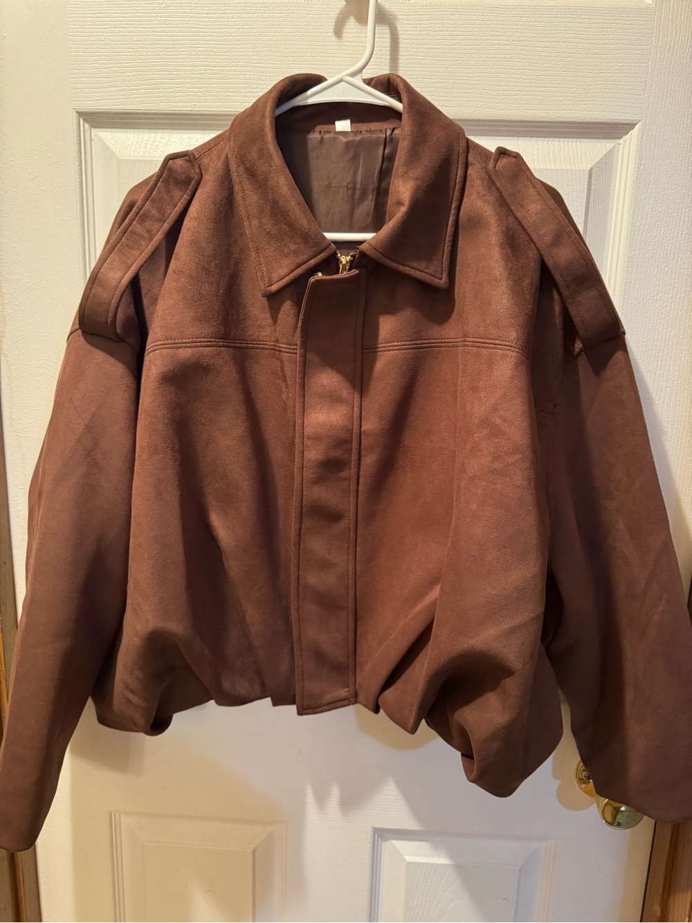 Women’s Brown Suede Bomber Jacket - Classic Collar